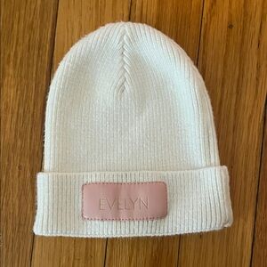 Caden Lane White Beanie with Pink Patch